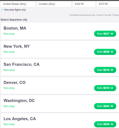 Two-way air rates for one adult, as quoted on January 11th.
